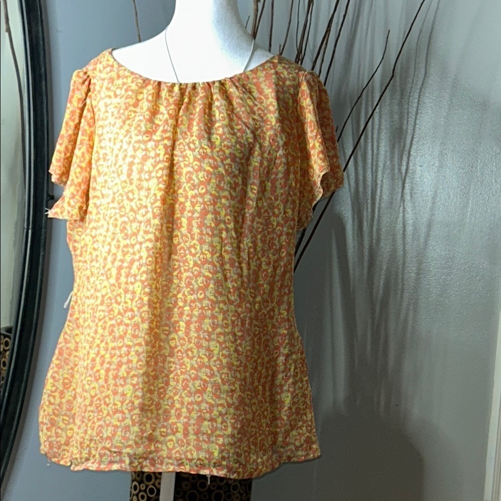 3x20 Attention Orange Flutter Sleeve Relaxed Blouse